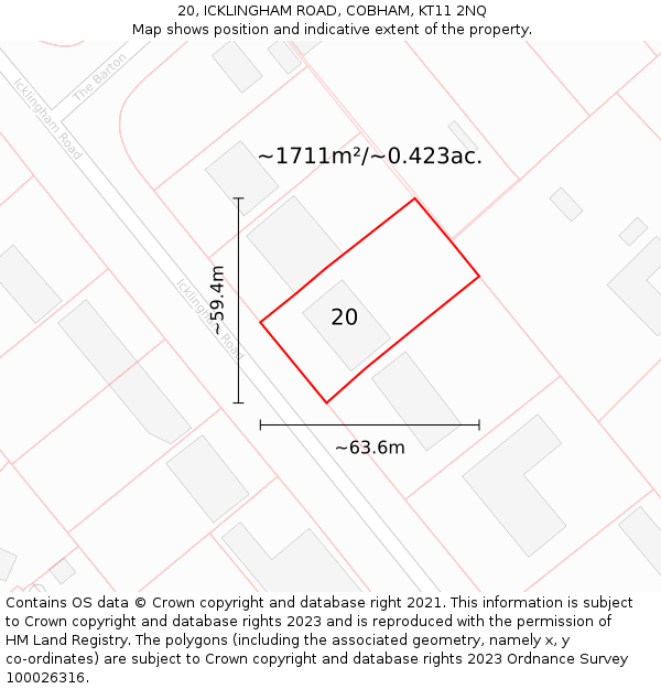 20, ICKLINGHAM ROAD, COBHAM, KT11 2NQ: Plot and title map