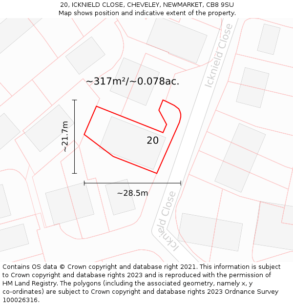 20, ICKNIELD CLOSE, CHEVELEY, NEWMARKET, CB8 9SU: Plot and title map