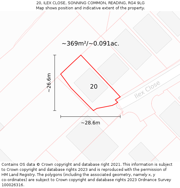 20, ILEX CLOSE, SONNING COMMON, READING, RG4 9LG: Plot and title map