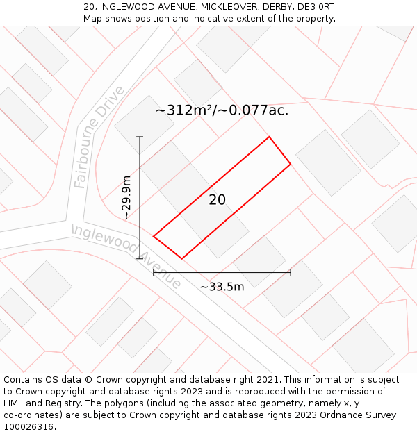 20, INGLEWOOD AVENUE, MICKLEOVER, DERBY, DE3 0RT: Plot and title map