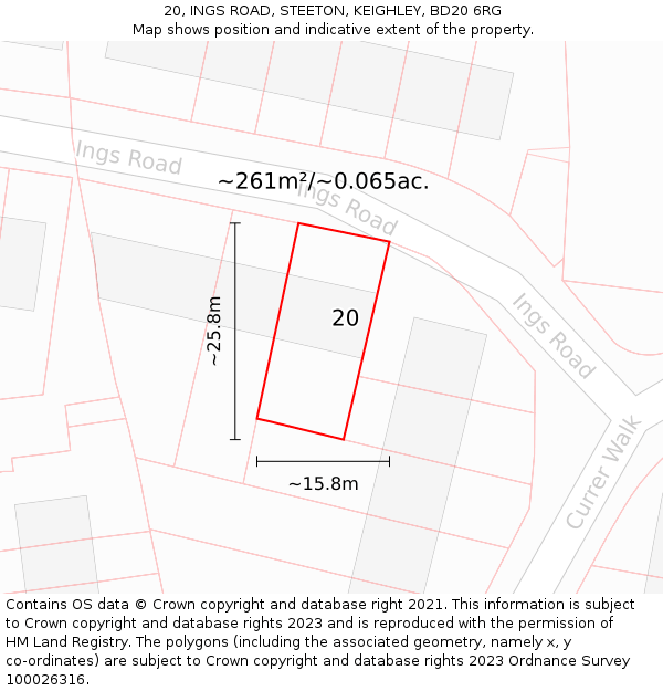 20, INGS ROAD, STEETON, KEIGHLEY, BD20 6RG: Plot and title map