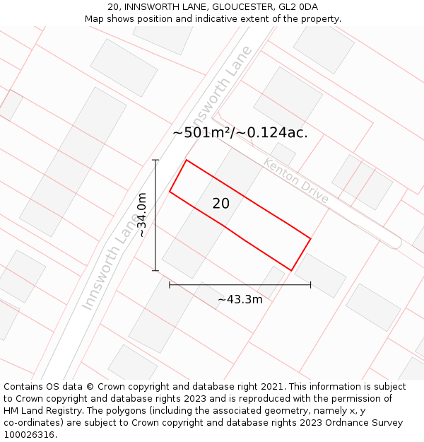 20, INNSWORTH LANE, GLOUCESTER, GL2 0DA: Plot and title map