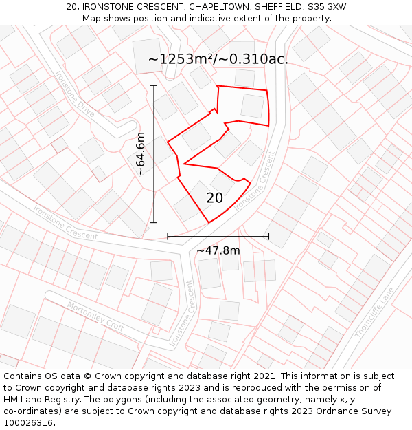 20, IRONSTONE CRESCENT, CHAPELTOWN, SHEFFIELD, S35 3XW: Plot and title map