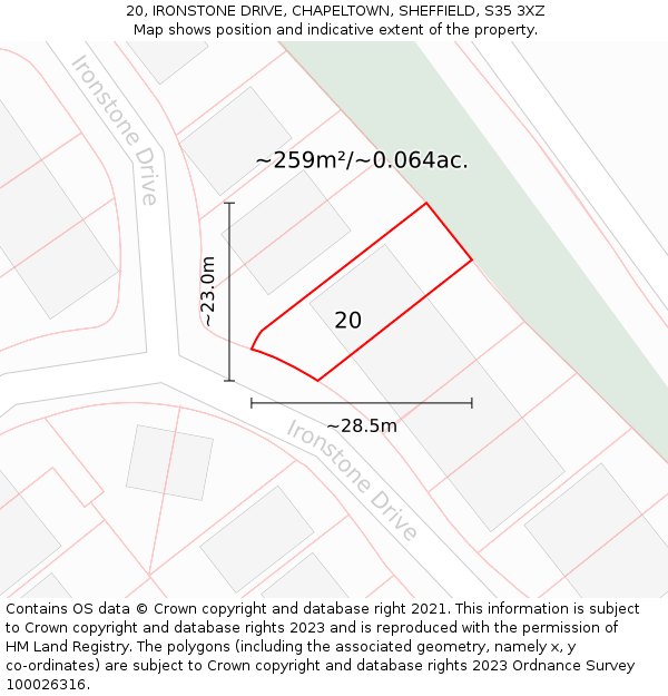 20, IRONSTONE DRIVE, CHAPELTOWN, SHEFFIELD, S35 3XZ: Plot and title map