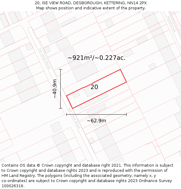 20, ISE VIEW ROAD, DESBOROUGH, KETTERING, NN14 2PX: Plot and title map