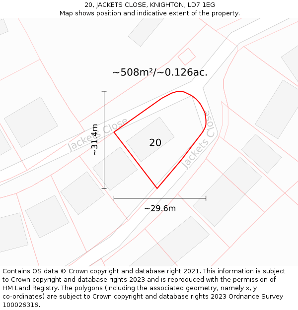 20, JACKETS CLOSE, KNIGHTON, LD7 1EG: Plot and title map
