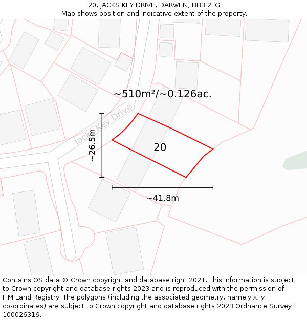 20, JACKS KEY DRIVE, DARWEN, BB3 2LG: Plot and title map