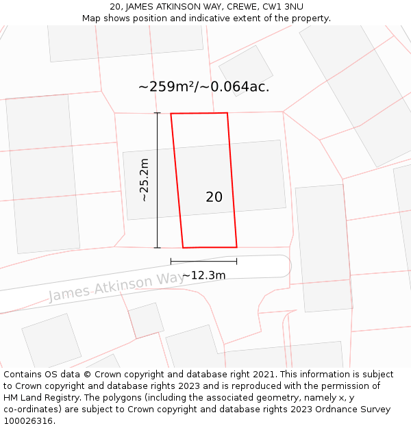 20, JAMES ATKINSON WAY, CREWE, CW1 3NU: Plot and title map
