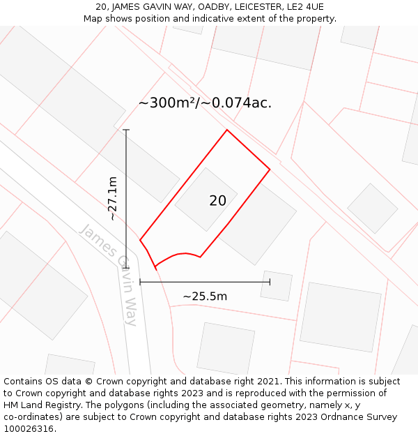 20, JAMES GAVIN WAY, OADBY, LEICESTER, LE2 4UE: Plot and title map