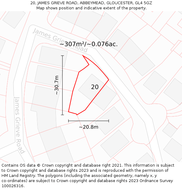 20, JAMES GRIEVE ROAD, ABBEYMEAD, GLOUCESTER, GL4 5GZ: Plot and title map