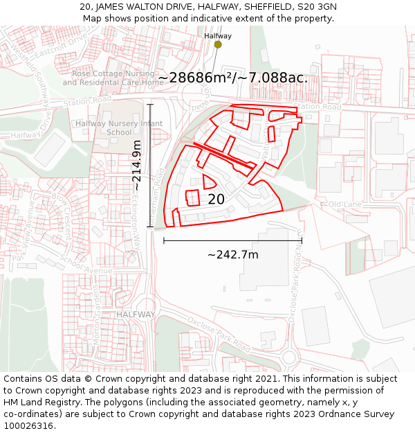 20, JAMES WALTON DRIVE, HALFWAY, SHEFFIELD, S20 3GN: Plot and title map