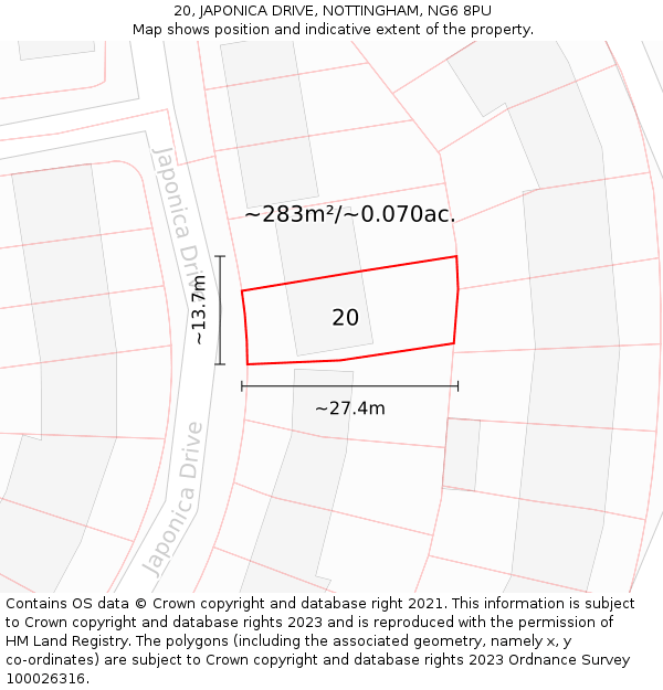 20, JAPONICA DRIVE, NOTTINGHAM, NG6 8PU: Plot and title map