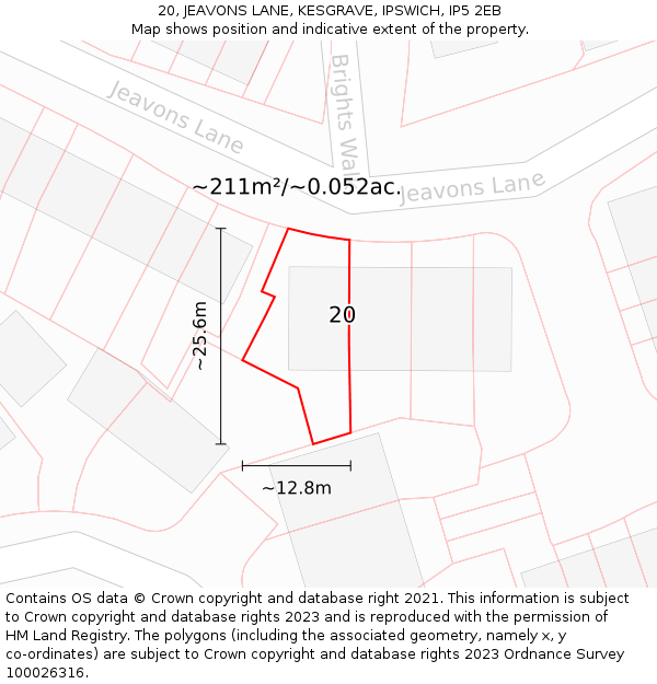 20, JEAVONS LANE, KESGRAVE, IPSWICH, IP5 2EB: Plot and title map