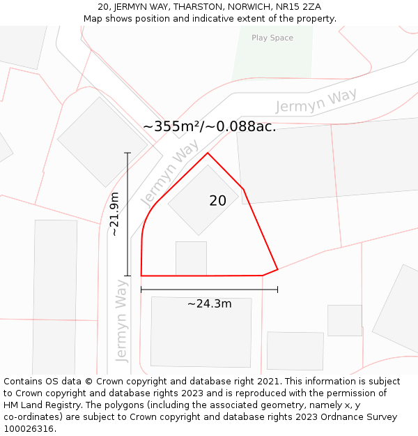 20, JERMYN WAY, THARSTON, NORWICH, NR15 2ZA: Plot and title map