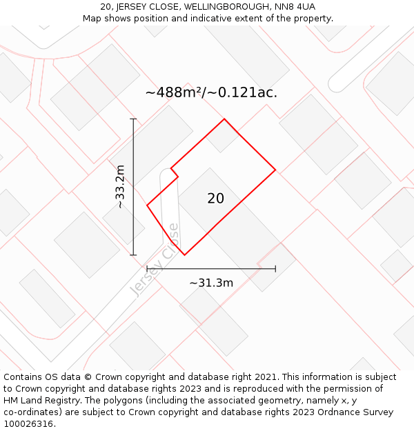 20, JERSEY CLOSE, WELLINGBOROUGH, NN8 4UA: Plot and title map