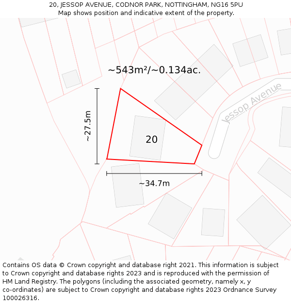 20, JESSOP AVENUE, CODNOR PARK, NOTTINGHAM, NG16 5PU: Plot and title map