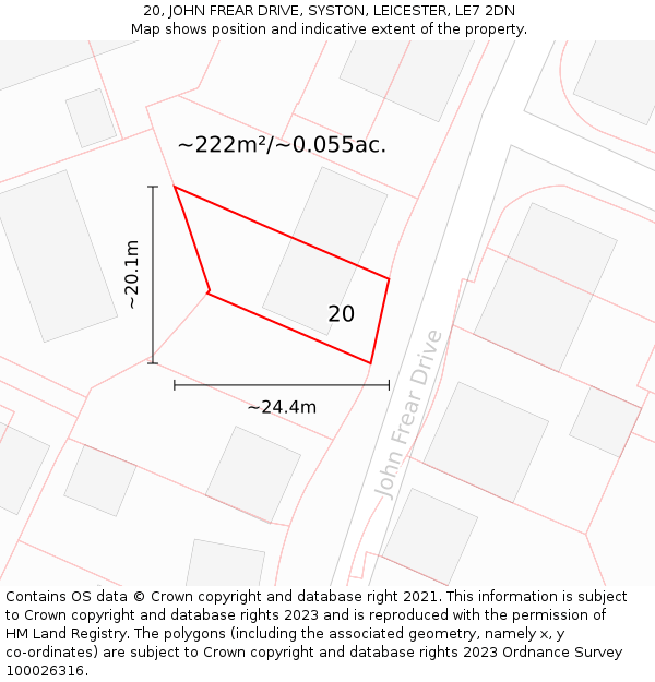 20, JOHN FREAR DRIVE, SYSTON, LEICESTER, LE7 2DN: Plot and title map