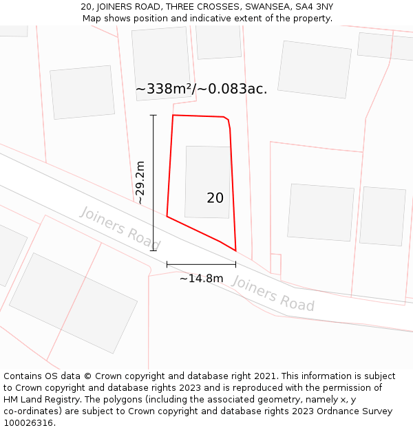 20, JOINERS ROAD, THREE CROSSES, SWANSEA, SA4 3NY: Plot and title map