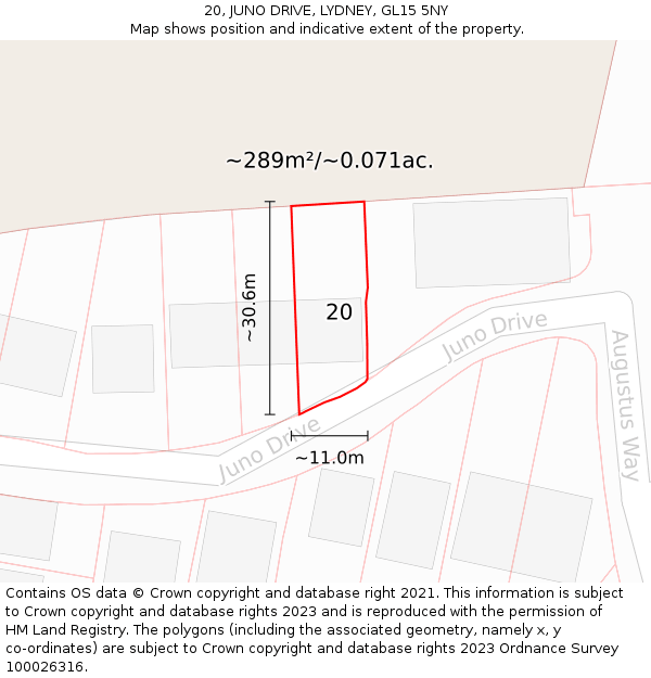 20, JUNO DRIVE, LYDNEY, GL15 5NY: Plot and title map