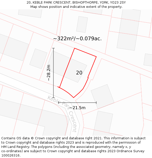 20, KEBLE PARK CRESCENT, BISHOPTHORPE, YORK, YO23 2SY: Plot and title map