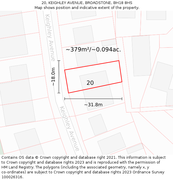 20, KEIGHLEY AVENUE, BROADSTONE, BH18 8HS: Plot and title map