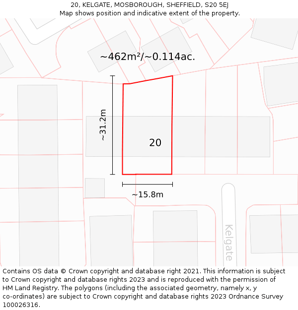 20, KELGATE, MOSBOROUGH, SHEFFIELD, S20 5EJ: Plot and title map