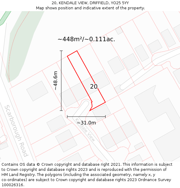 20, KENDALE VIEW, DRIFFIELD, YO25 5YY: Plot and title map