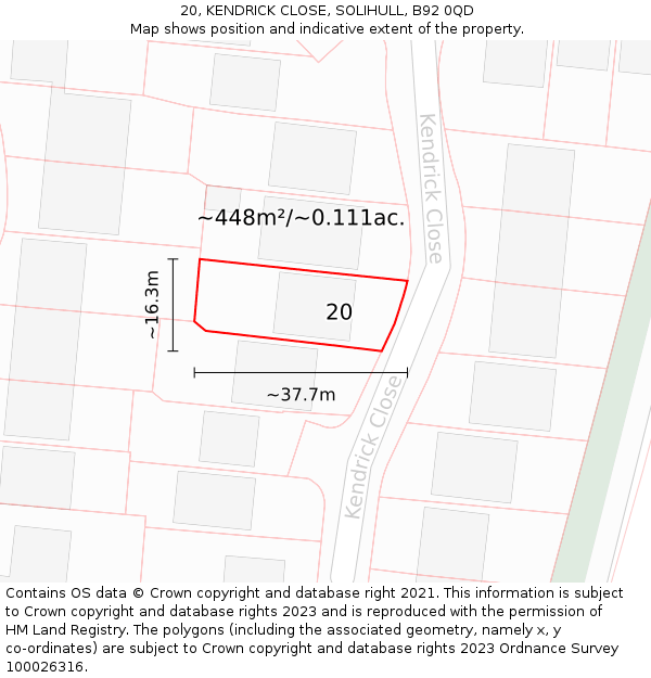 20, KENDRICK CLOSE, SOLIHULL, B92 0QD: Plot and title map