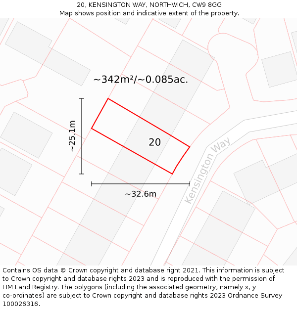 20, KENSINGTON WAY, NORTHWICH, CW9 8GG: Plot and title map