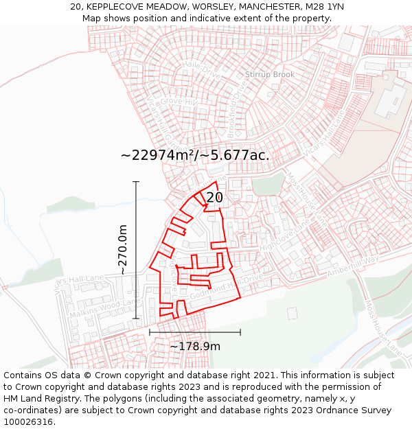 20, KEPPLECOVE MEADOW, WORSLEY, MANCHESTER, M28 1YN: Plot and title map