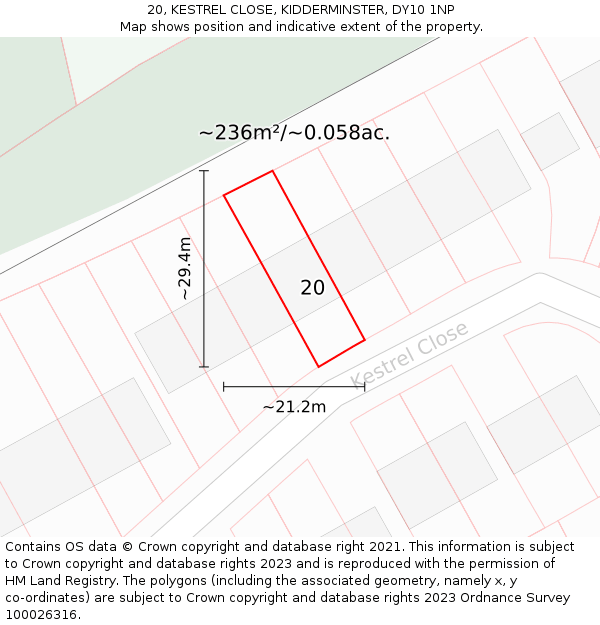 20, KESTREL CLOSE, KIDDERMINSTER, DY10 1NP: Plot and title map