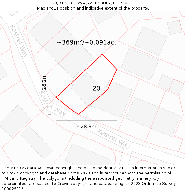 20, KESTREL WAY, AYLESBURY, HP19 0GH: Plot and title map
