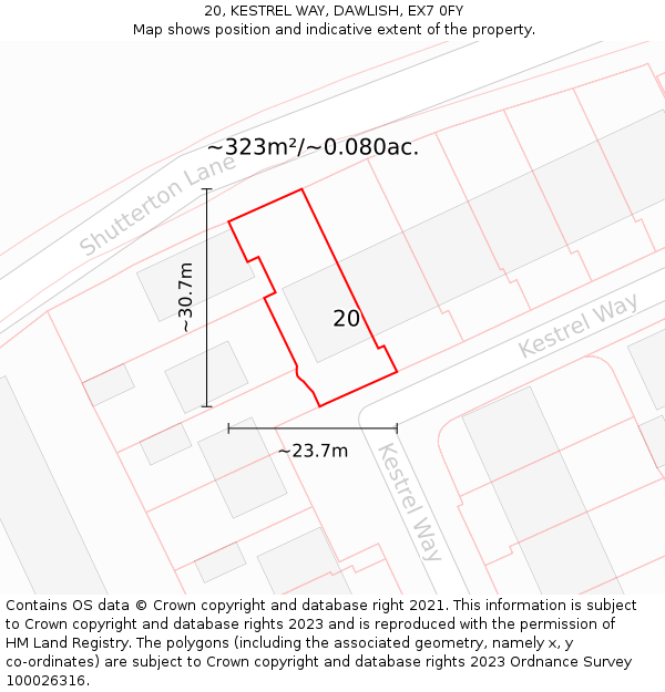 20, KESTREL WAY, DAWLISH, EX7 0FY: Plot and title map