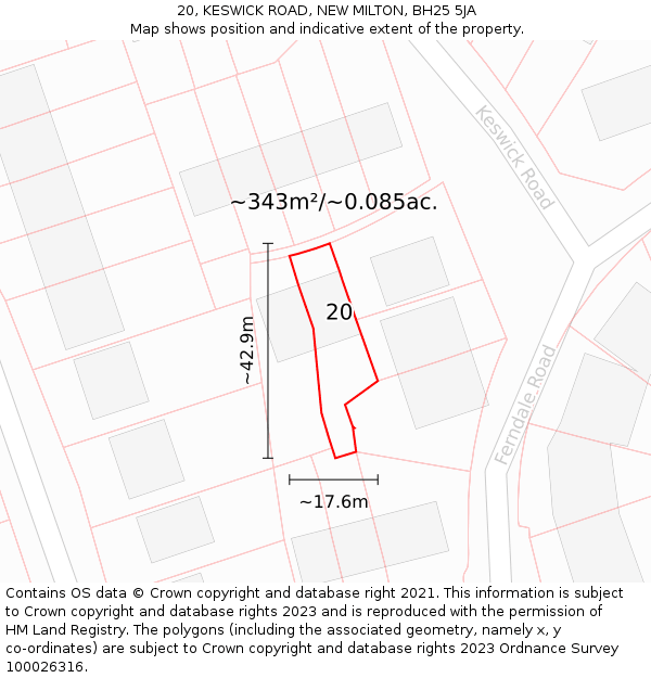 20, KESWICK ROAD, NEW MILTON, BH25 5JA: Plot and title map