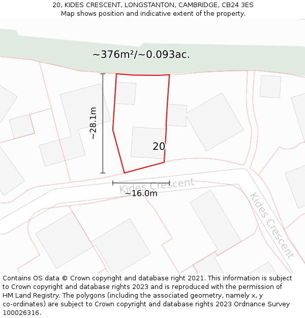 20, KIDES CRESCENT, LONGSTANTON, CAMBRIDGE, CB24 3ES: Plot and title map