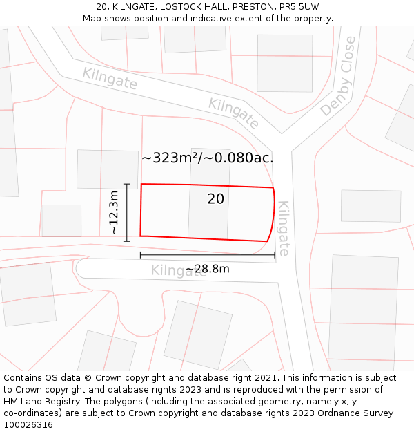 20, KILNGATE, LOSTOCK HALL, PRESTON, PR5 5UW: Plot and title map