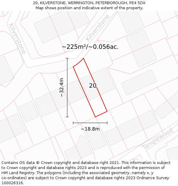 20, KILVERSTONE, WERRINGTON, PETERBOROUGH, PE4 5DX: Plot and title map