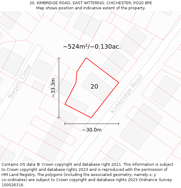 20, KIMBRIDGE ROAD, EAST WITTERING, CHICHESTER, PO20 8PE: Plot and title map