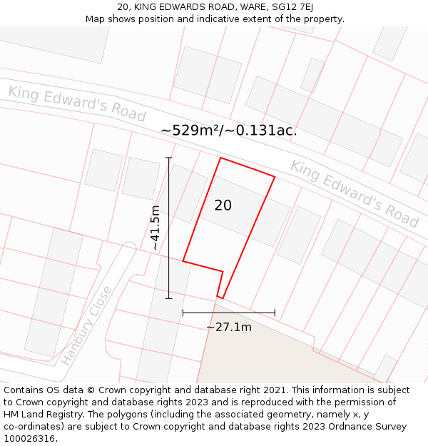 20, KING EDWARDS ROAD, WARE, SG12 7EJ: Plot and title map