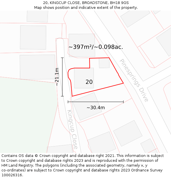 20, KINGCUP CLOSE, BROADSTONE, BH18 9GS: Plot and title map