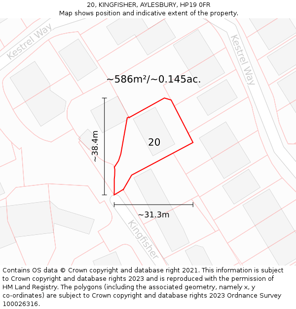 20, KINGFISHER, AYLESBURY, HP19 0FR: Plot and title map