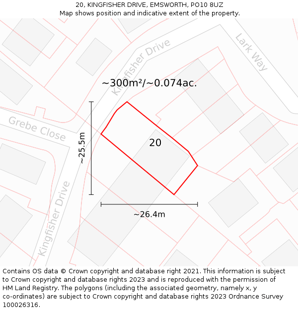 20, KINGFISHER DRIVE, EMSWORTH, PO10 8UZ: Plot and title map