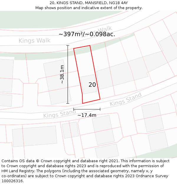20, KINGS STAND, MANSFIELD, NG18 4AY: Plot and title map