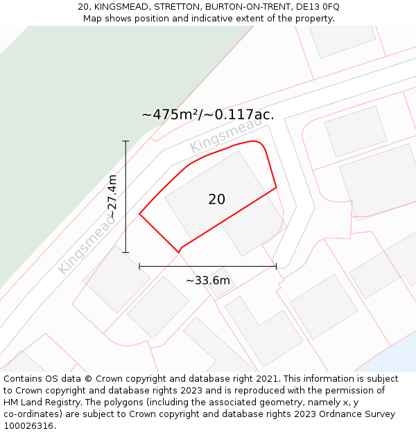 20, KINGSMEAD, STRETTON, BURTON-ON-TRENT, DE13 0FQ: Plot and title map