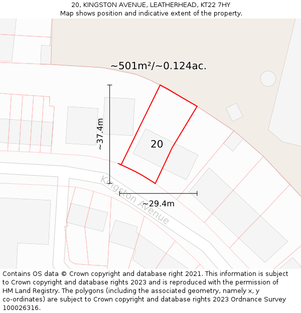 20, KINGSTON AVENUE, LEATHERHEAD, KT22 7HY: Plot and title map