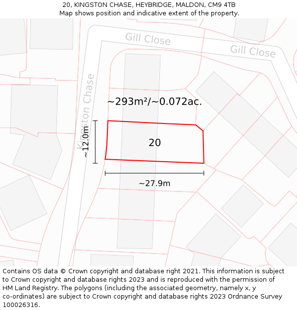 20, KINGSTON CHASE, HEYBRIDGE, MALDON, CM9 4TB: Plot and title map
