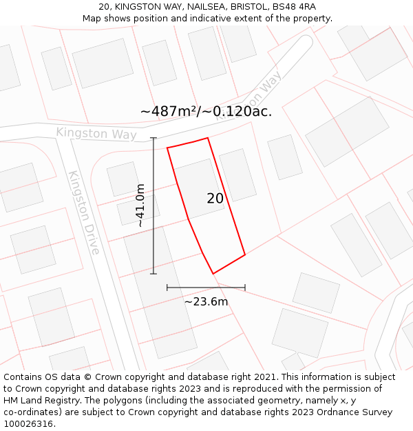 20, KINGSTON WAY, NAILSEA, BRISTOL, BS48 4RA: Plot and title map
