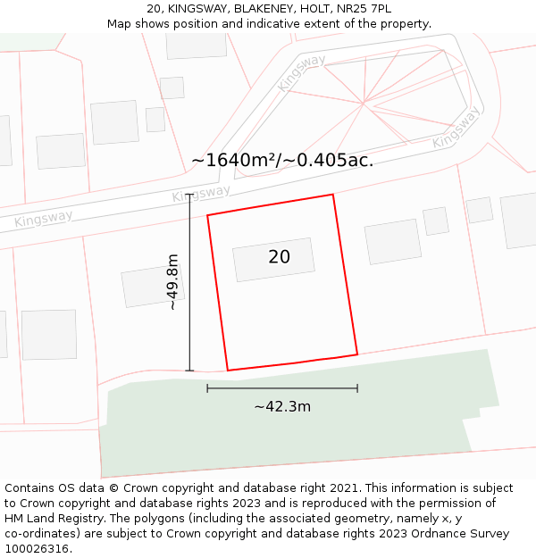20, KINGSWAY, BLAKENEY, HOLT, NR25 7PL: Plot and title map