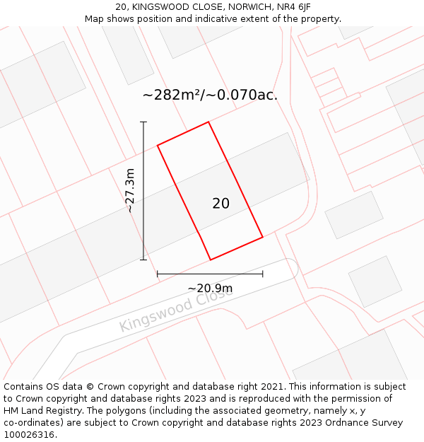20, KINGSWOOD CLOSE, NORWICH, NR4 6JF: Plot and title map