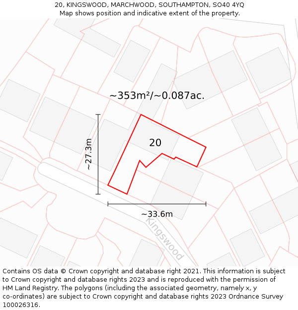 20, KINGSWOOD, MARCHWOOD, SOUTHAMPTON, SO40 4YQ: Plot and title map